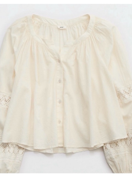 aerie Tops - Aerie XXL Plus Size Women's Cream Button-Front Peasant Blouse